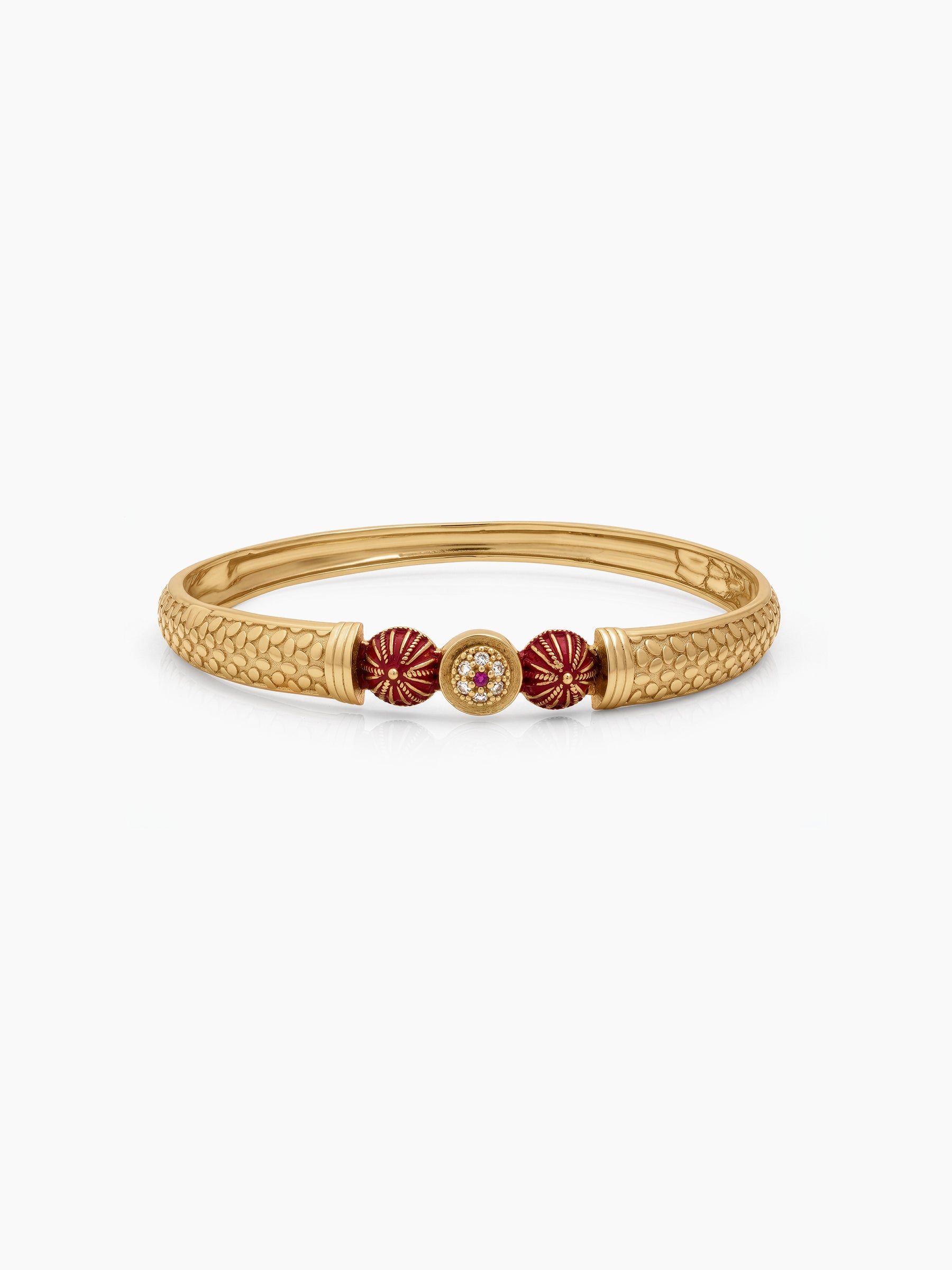 Aaruni Red Diamond Bead Gold Set Of 2 Women's 2/4, 2/6, 2/8 Bangles