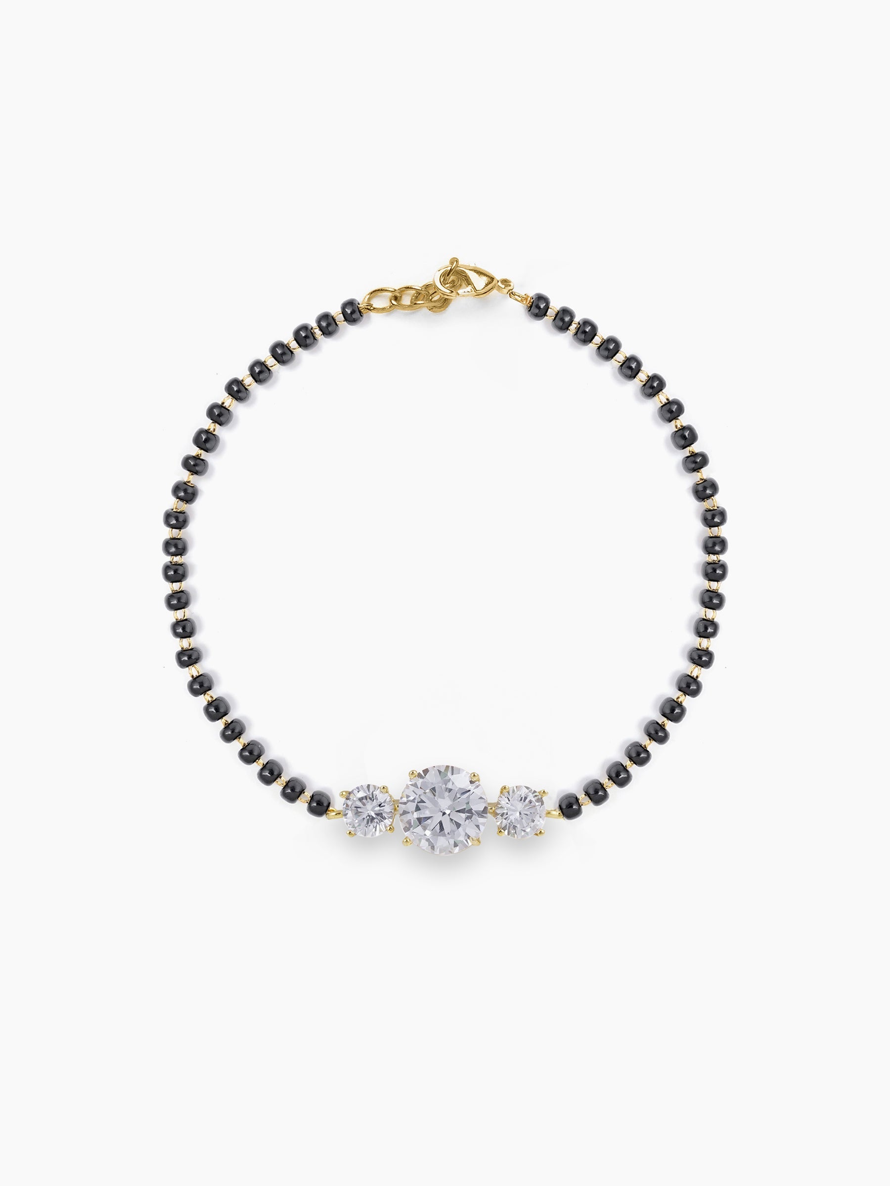 Adia Three Diamond Solitaire18K Gold Plated Mangalsutra Bracelet