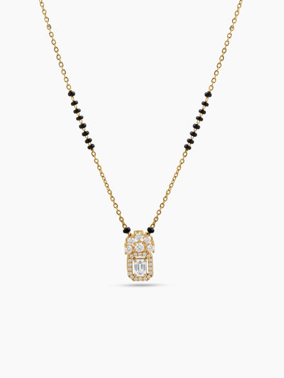 Aksha Noor Diamond Solitaire 18K Gold Plated  Women's Chain Pendant Mangalsutra Necklace
