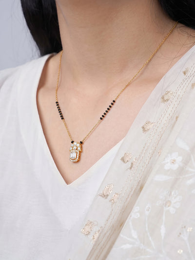 Aksha Noor Diamond Solitaire 18K Gold Plated  Women's Chain Pendant Mangalsutra Necklace