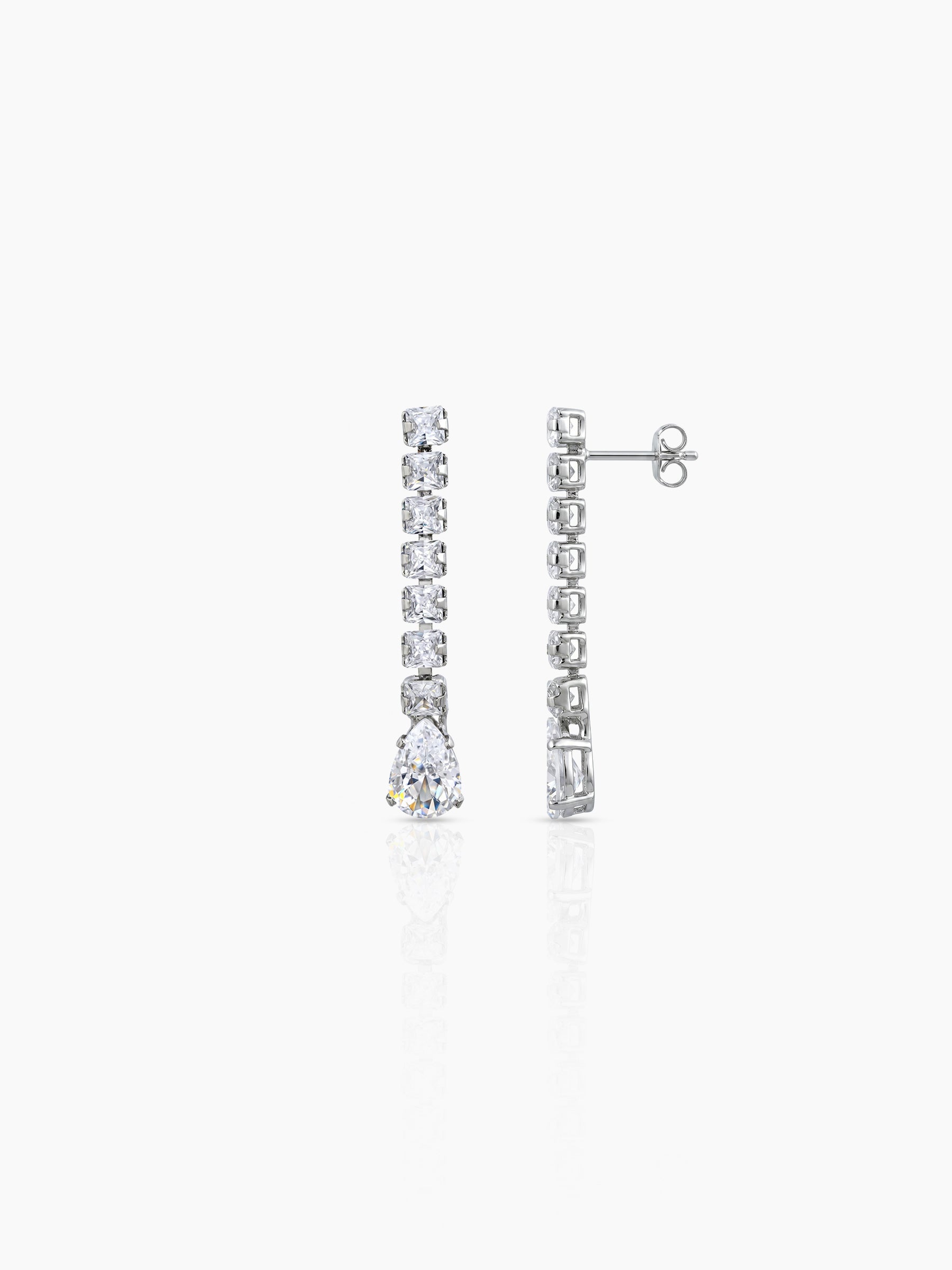 Alisha Pear Diamond Solitaire Drop Silver Women's Jewelry Set Of 4 - Necklace, Ring, Bracelet & Earrings
