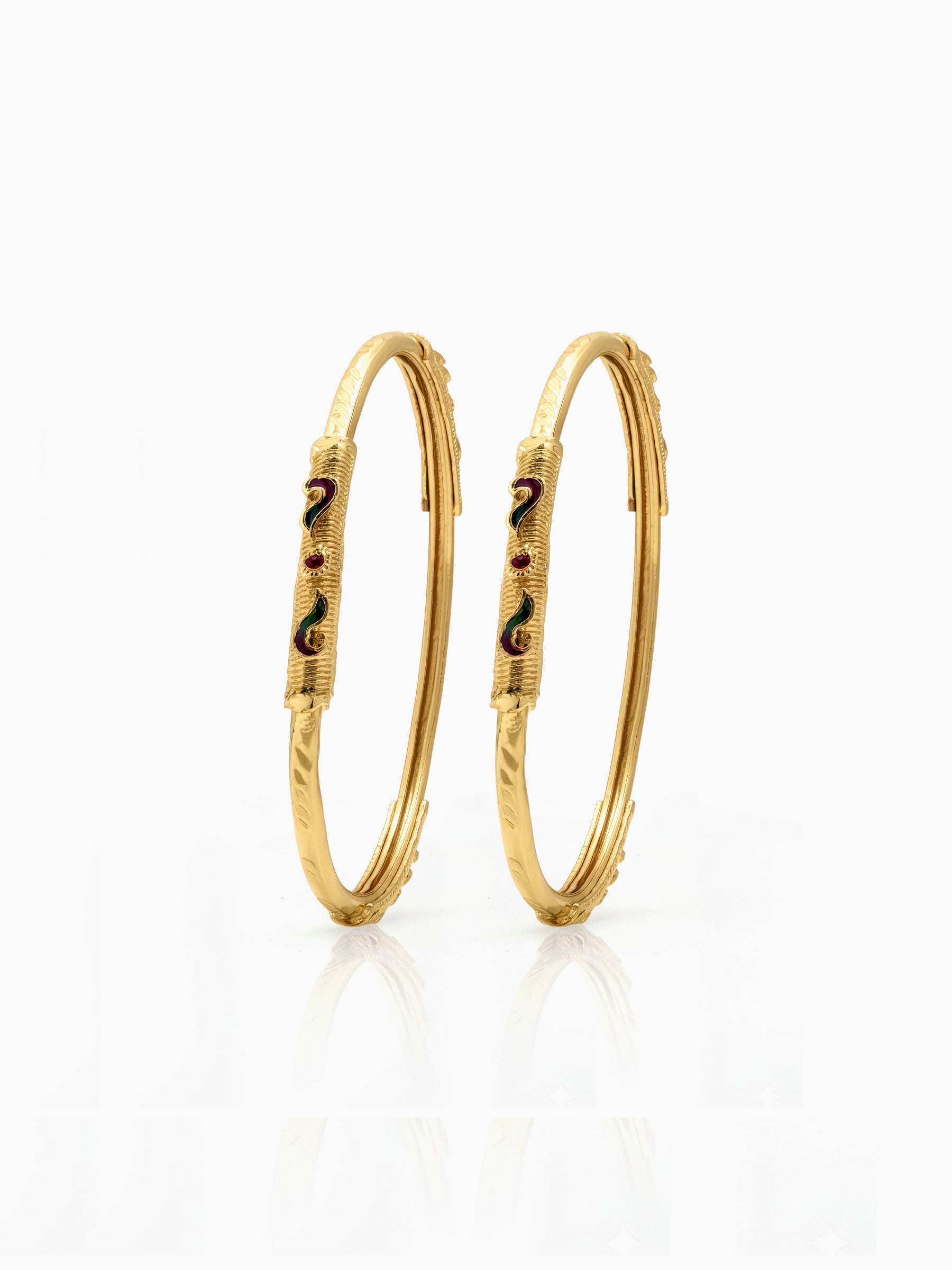 Anamika curved red-green Gold Set Of 2 Women's 2/4, 2/6, 2/8 Bangles
