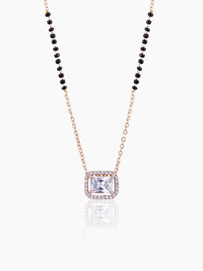 Anisa Diamond Rectangle Solitaire Halo Rosegold Mangalsutra