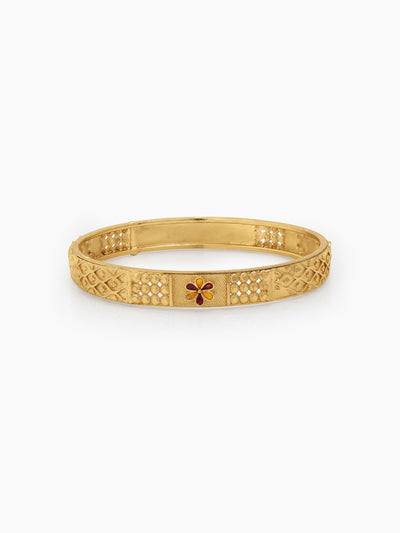 Apsara Texture, Red Flower Grid Gold Set Of 2 Women's 2/4, 2/6, 2/8  Bangles 