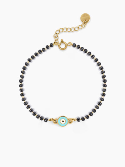 Aqua Evil Eye Charm 18K Gold Plated Kid's Nazariya Bracelet