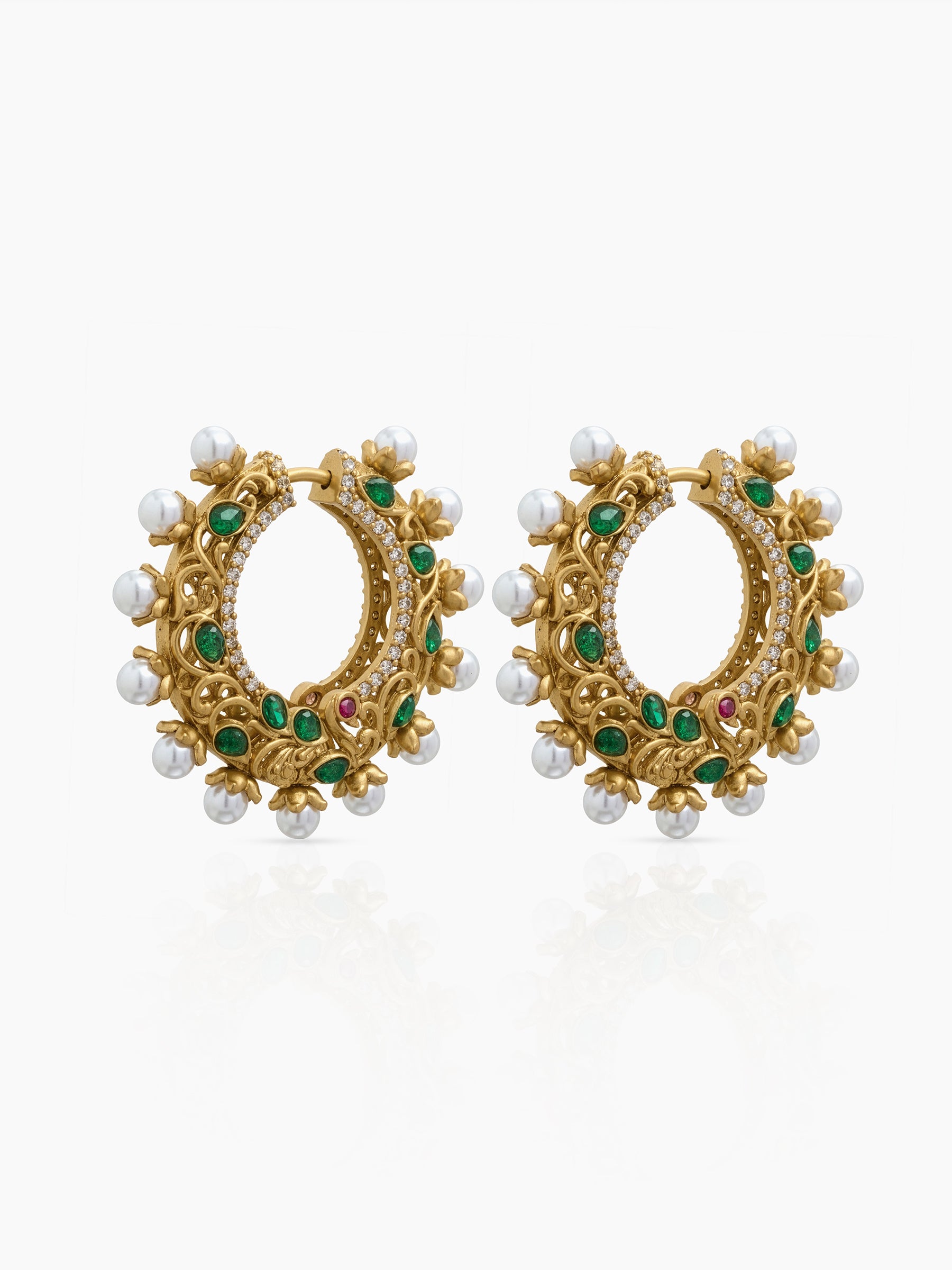 Arka Pearl Emerald Gold Women's Hoop Earrings