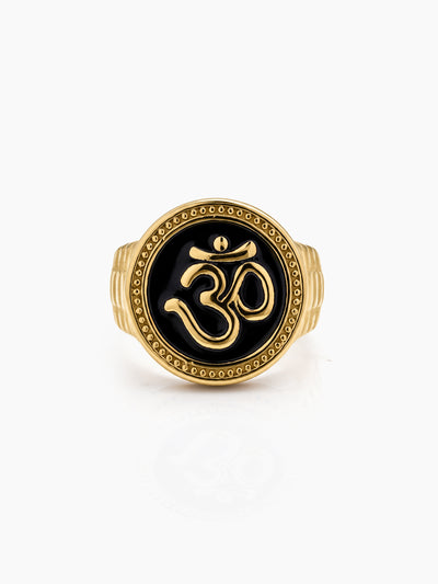 Atharv Black Om Gold Men's Rings 