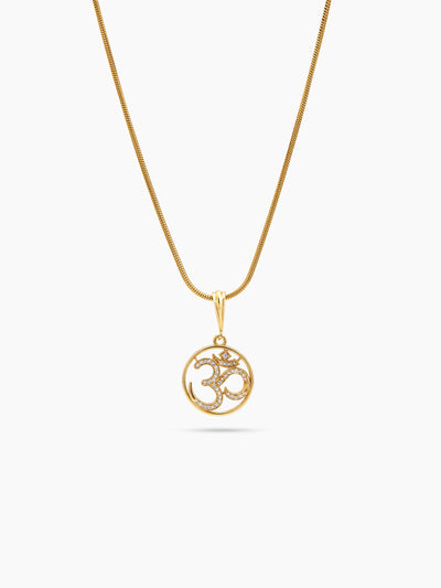 Atmik Om Diamond Gold Men's Round Snake Chain Pendant Necklaces