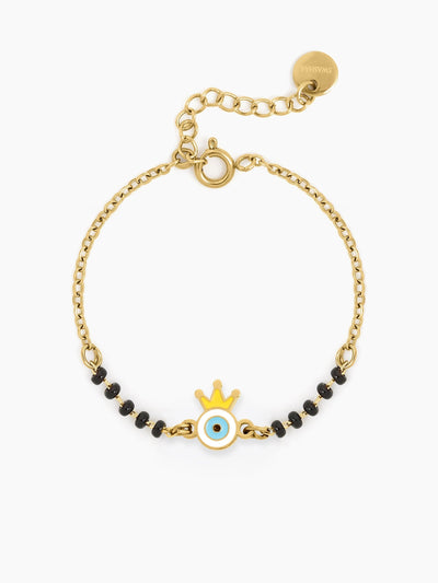 Crown Evil Eye Charm 18K Gold Plated Kid's Nazariya Bracelet