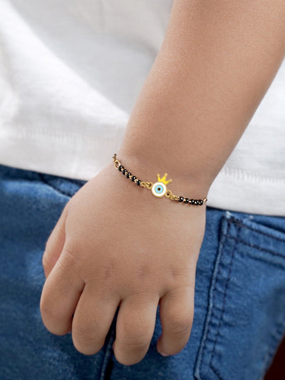 Crown Evil Eye Charm 18K Gold Plated Kid's Nazariya Bracelet