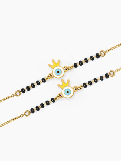 Crown Evil Eye Charm 18K Gold Plated Kid's Nazariya Bracelet