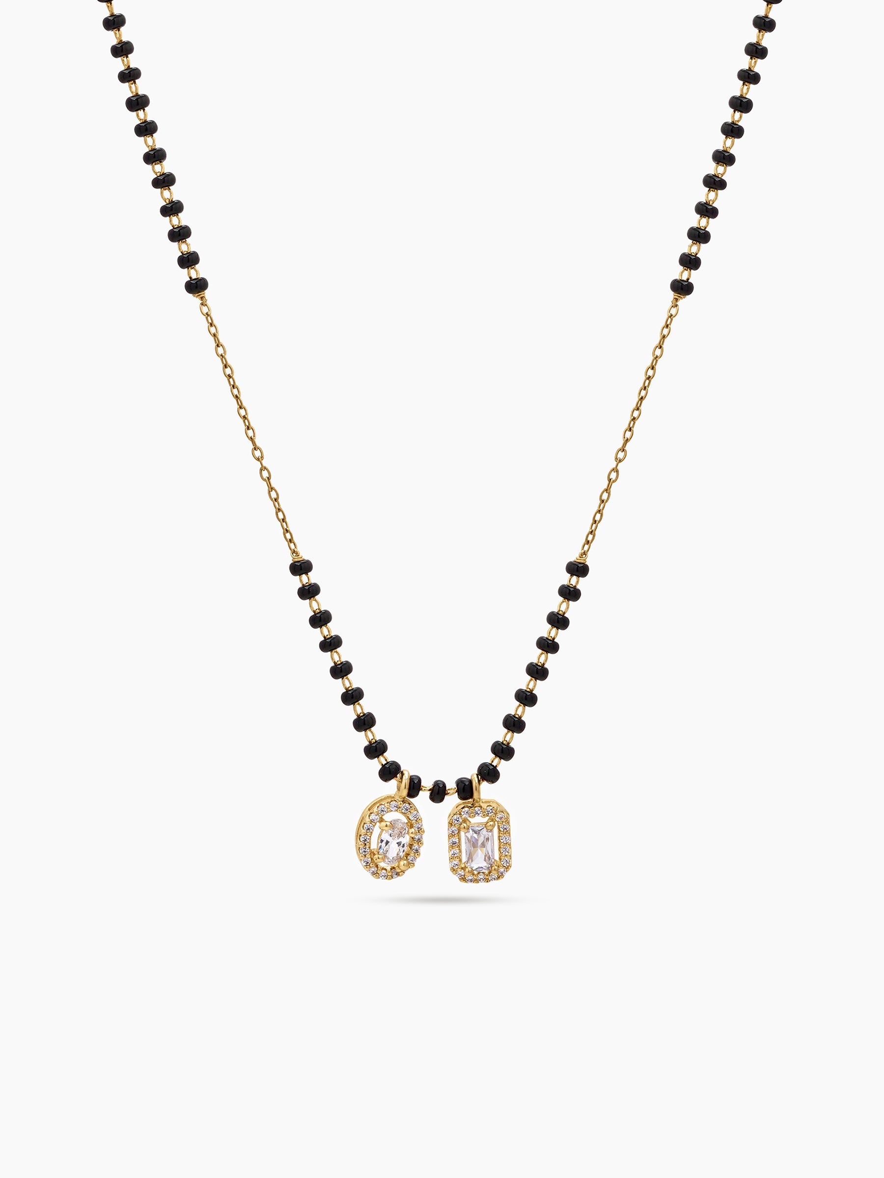 Diya Halo Twin Solitaire 18K Gold Plated Women's Chain Pendant Mangalsutra Necklace