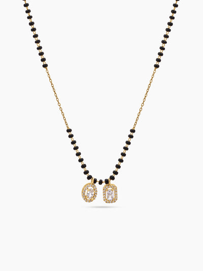Diya Halo Twin Solitaire 18K Gold Plated Women's Chain Pendant Mangalsutra Necklace