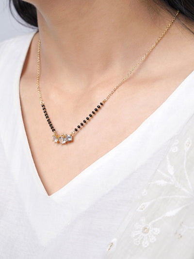 Esha Three Diamond Solitaire 14K Gold Plated Mangalsutra