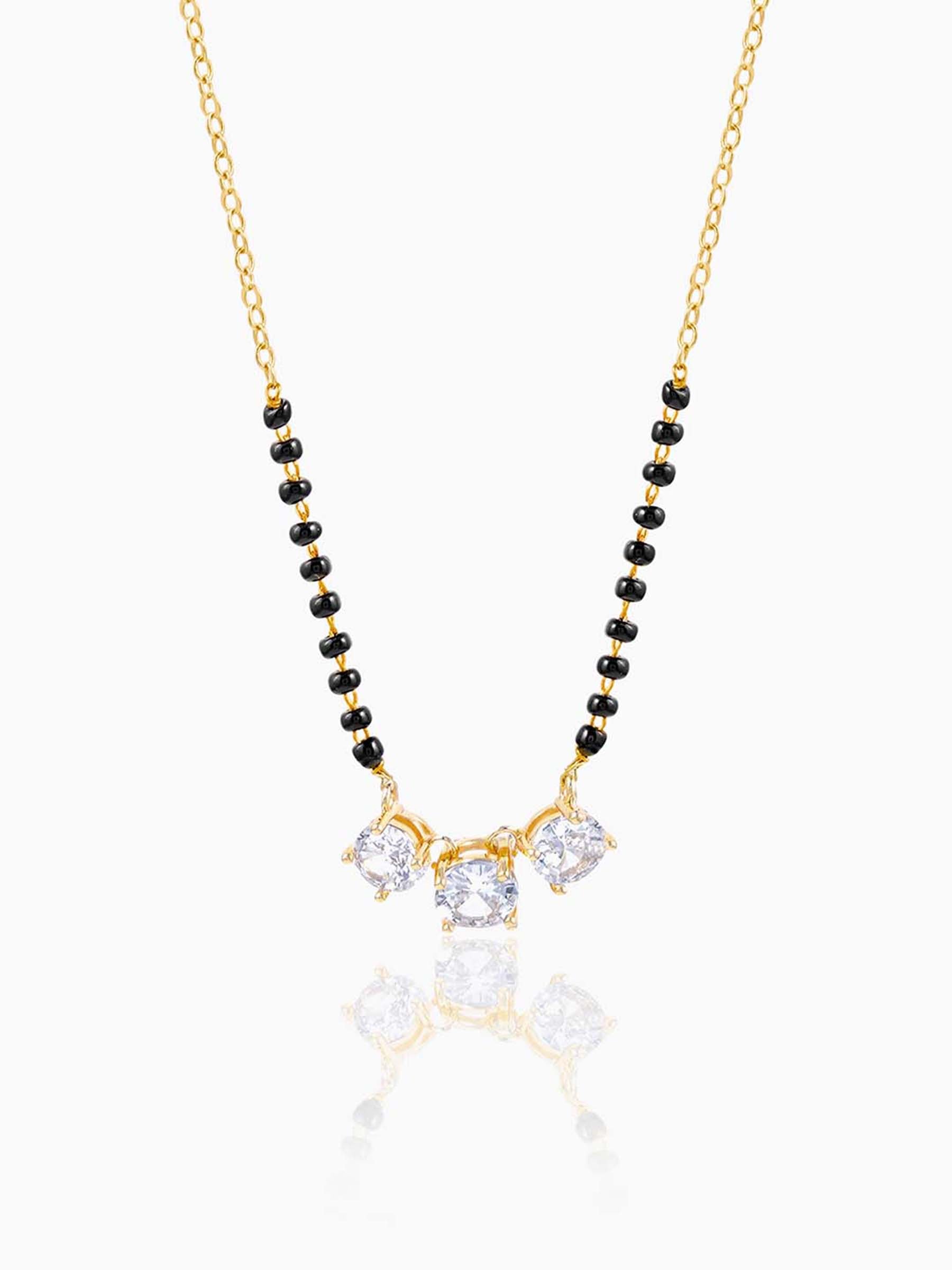Esha Three Diamond Solitaire 14K Gold Plated Mangalsutra