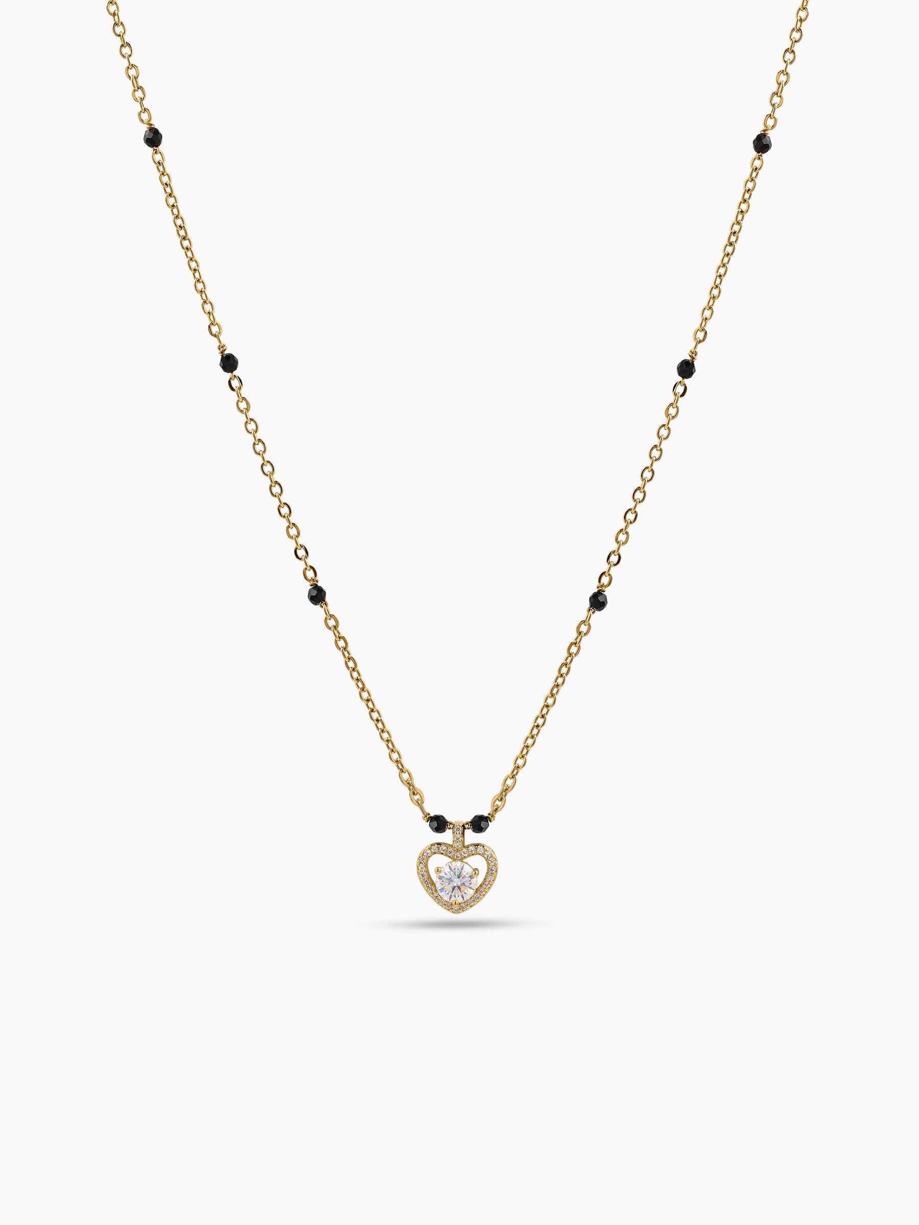 Eshana Solitaire Diamond Heart 18K Gold Plated  Women's Chain Pendant Mangalsutra Necklace