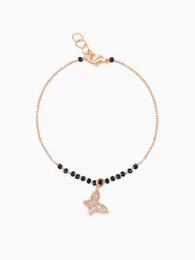 Eva Butterfly Charm Black Beads Rosegold Plated Mangalsutra Bracelet