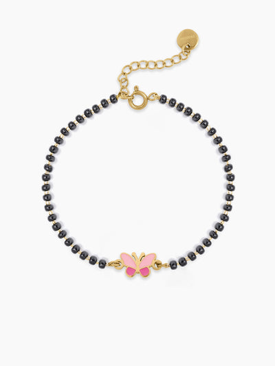 Fluffy Pink Butterfly Charm 18K Gold Plated Kid's Nazariya Bracelet
