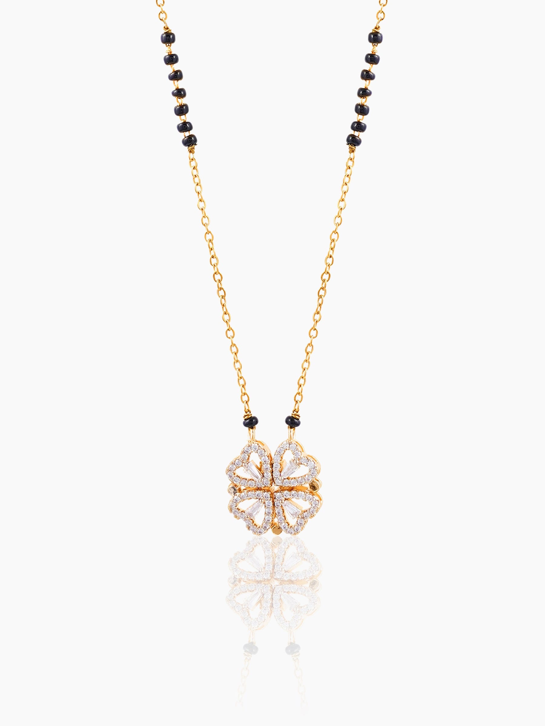 Gleaming Clover Diamond Heart 18K Gold Plated Pendant Mangalsutra