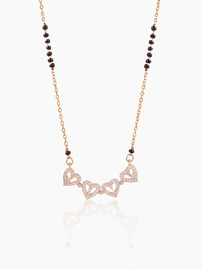 Gleaming Clover Diamond Heart Rosegold Plated Pendant Mangalsutra