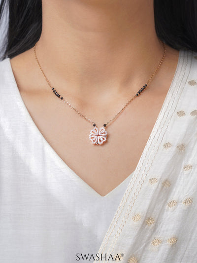 Gleaming Clover Diamond Heart Rosegold Plated Pendant Mangalsutra