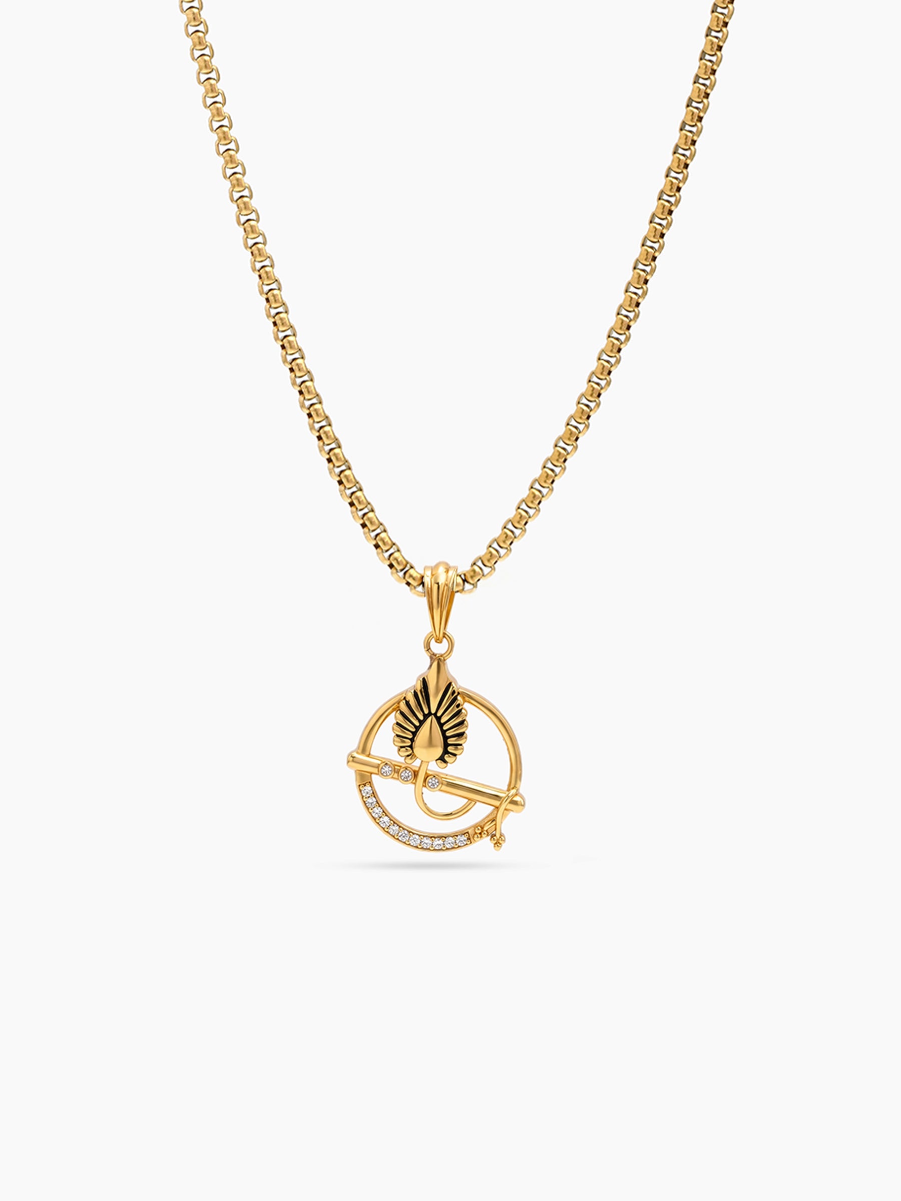 Gopinath Murli Morpankh Basuri Diamond Gold Men's Box Chain Pendant Necklaces