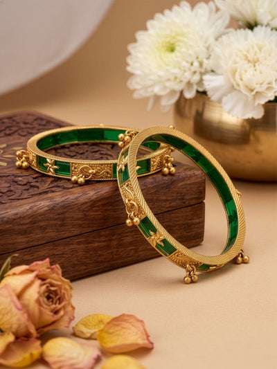 Harita Green Meenakari Charm Gold Set Of 2 Women's 2/4, 2/6, 2/8 Bangles