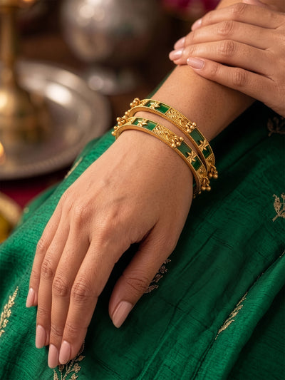 Harita Green Meenakari Charm Gold Set Of 2 Women's 2/4, 2/6, 2/8 Bangles