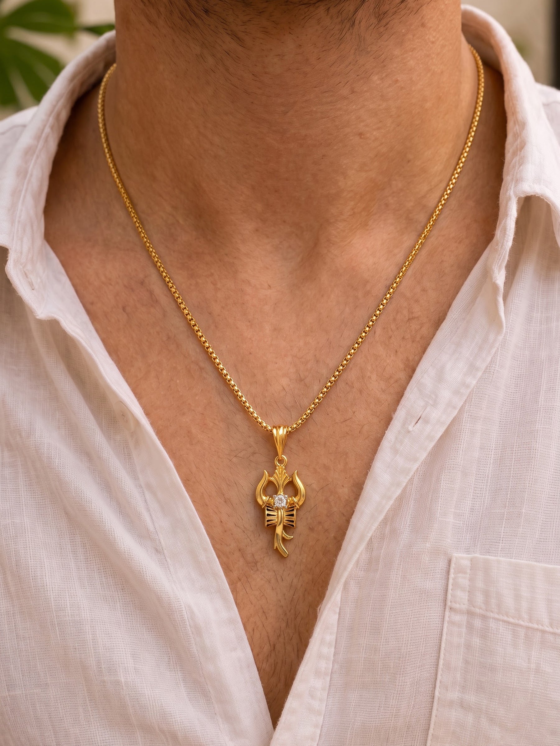 Harshiv Trishul Gold Men's Chain Pendant