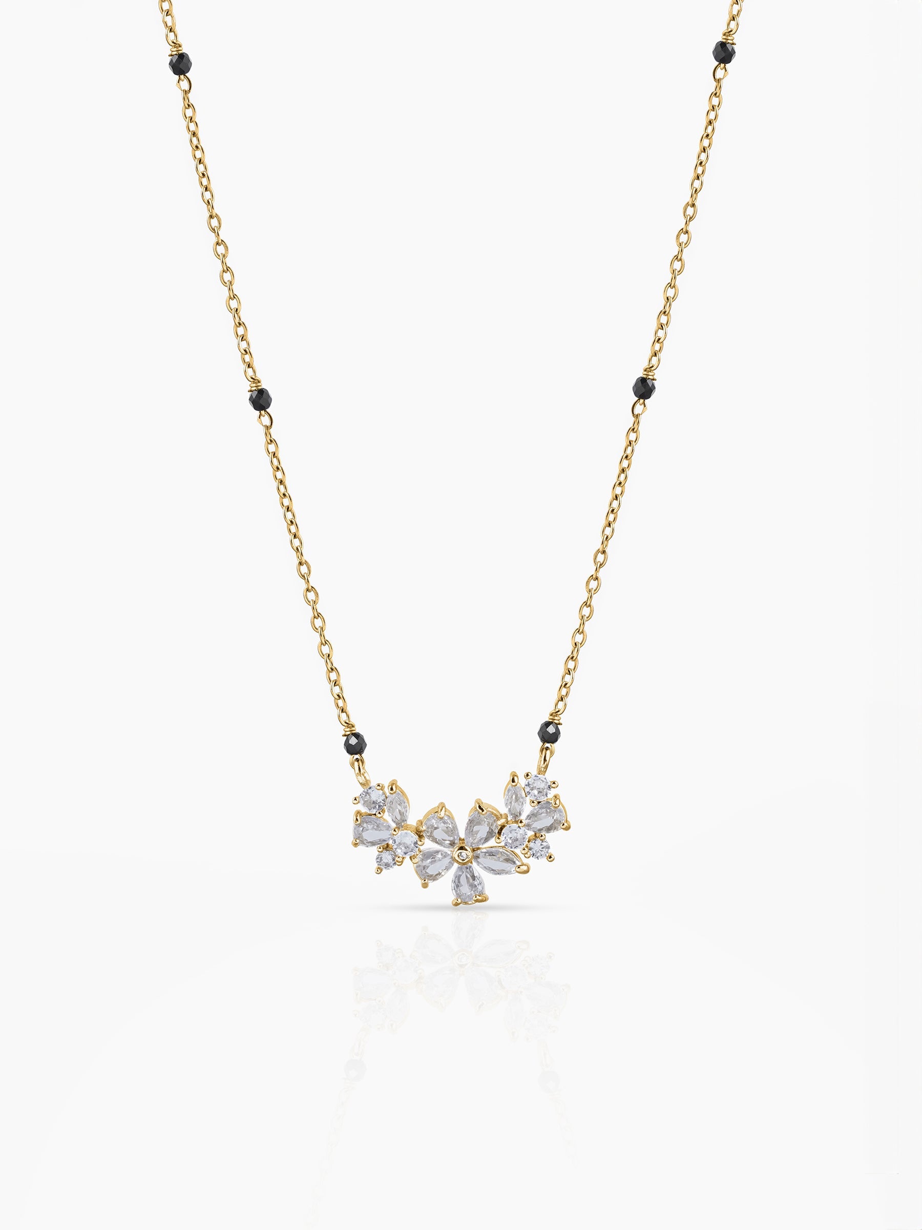 Inaaya Floral Shaped Diamond Cluster 18K Gold Plated Pendant Mangalsutra