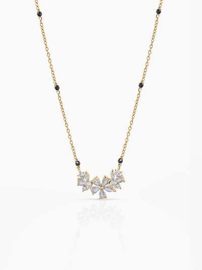 Inaaya Floral Shaped Diamond Cluster 18K Gold Plated Pendant Mangalsutra
