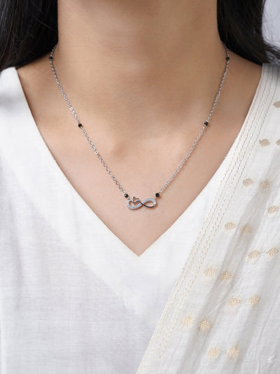 Infinity Heart Shaped Diamond Silver Mangalsutra