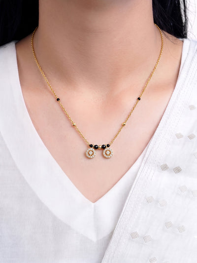 Ishika Twin Diamond Solitaire 18K Gold Plated Women's Chain Pendant Mangalsutra Necklace