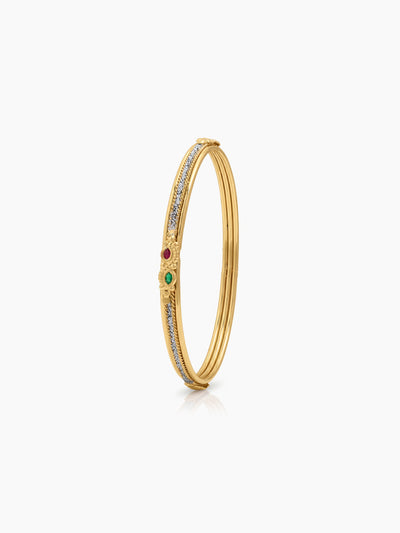 Ishvika Pink - Green Motif Gold Set Of 2 Women's 2/4, 2/6, 2/8 Bangles