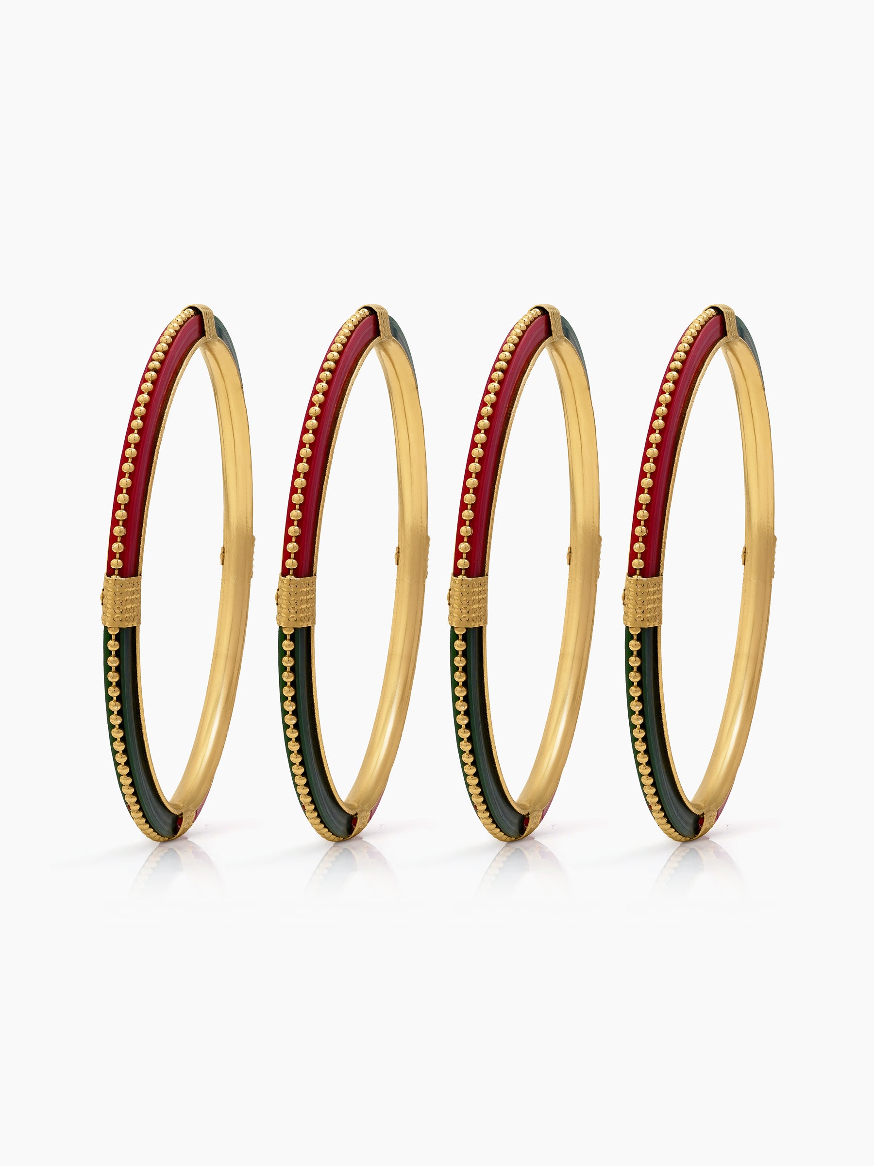 Jeevika Red-Green Multicolour Gold Set Of 4 Women's 2/4, 2/6, 2/8  Bangles