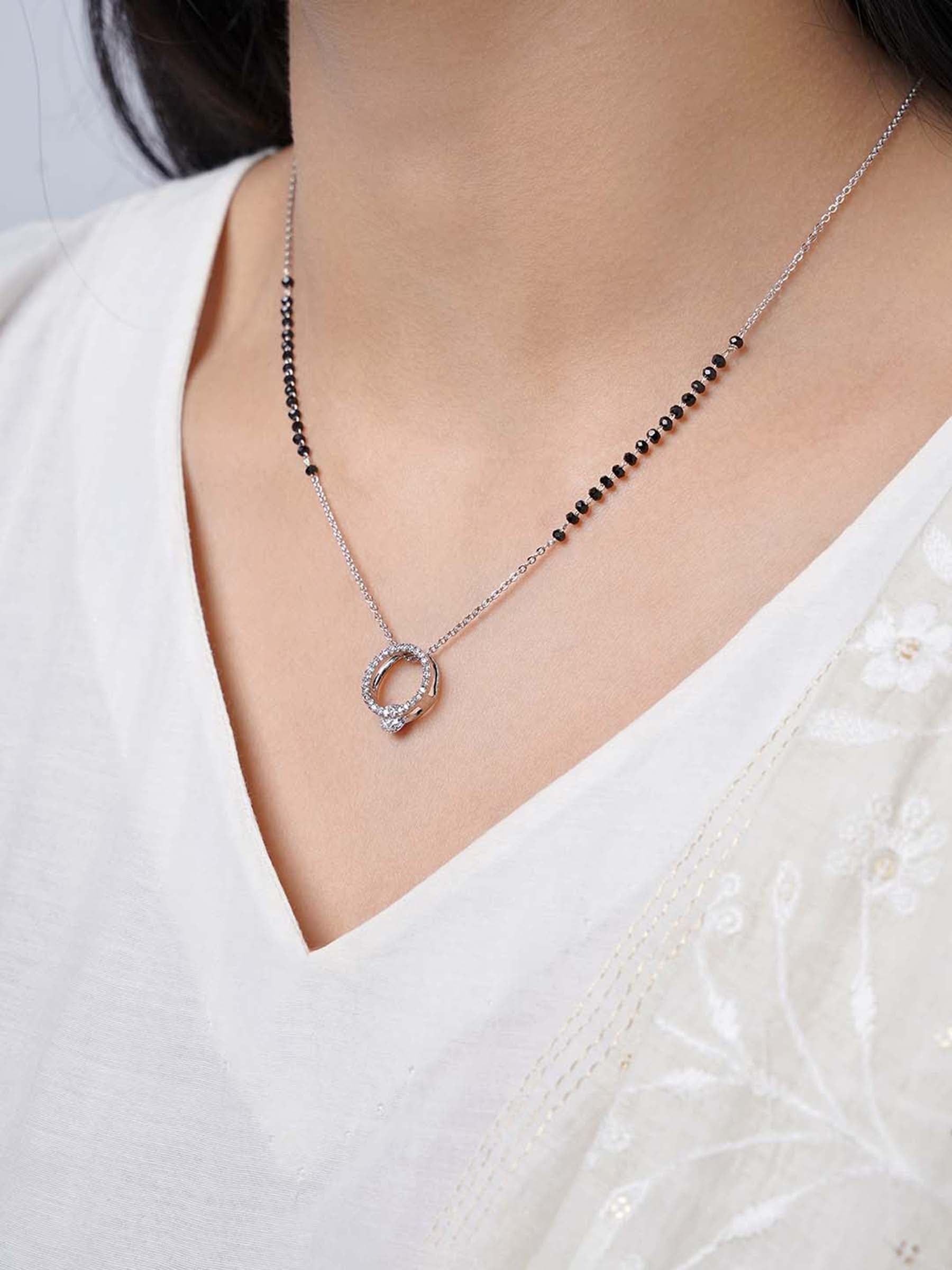 Jiya Circular Diamond Studded Silver Mangalsutra