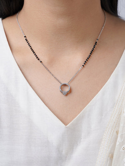 Jiya Circular Diamond Studded Silver Mangalsutra