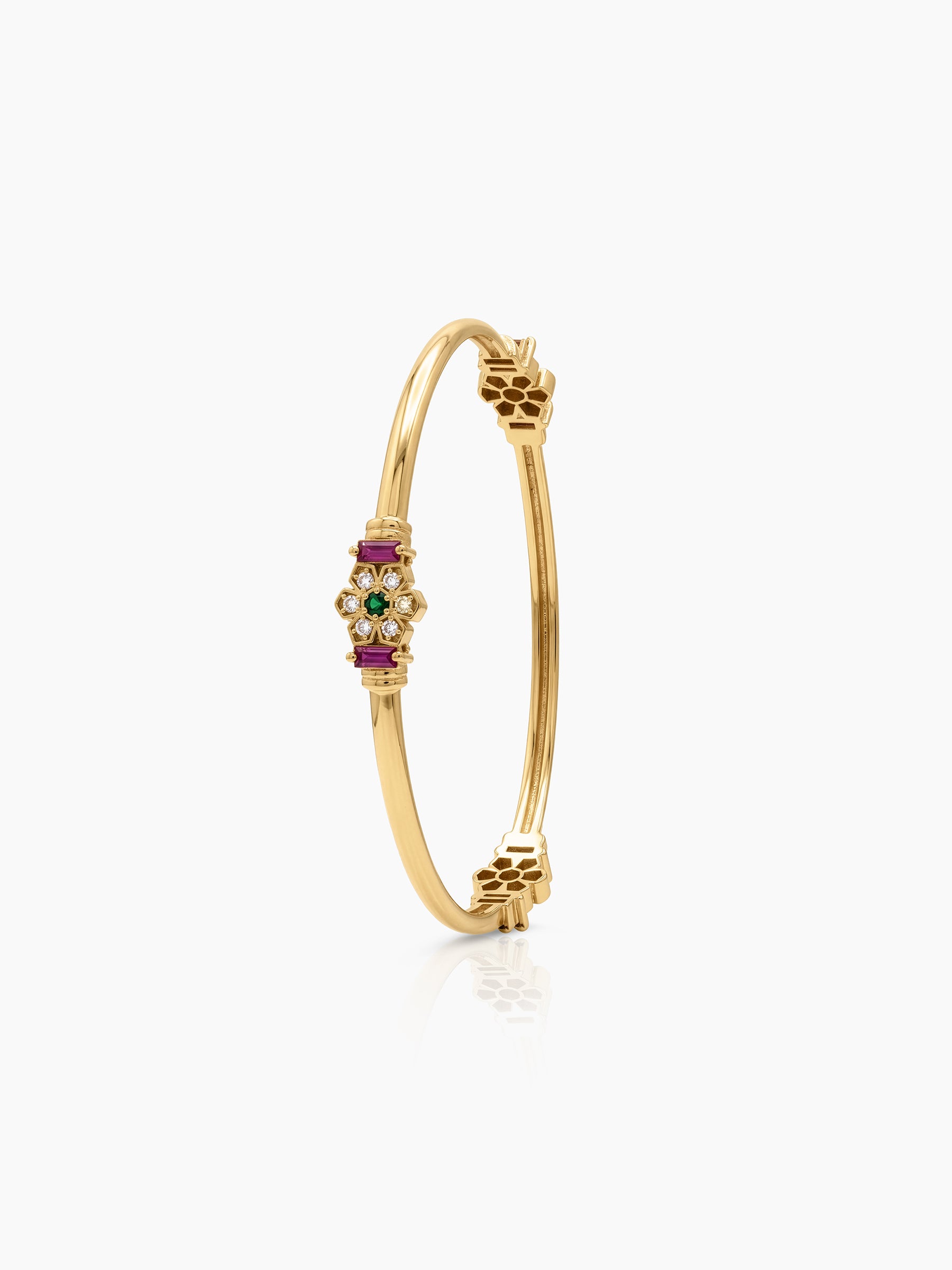 Juhi Floral Pink Diamond Gold Set Of 2 Women's 2/4, 2/6, 2/8 Bangles