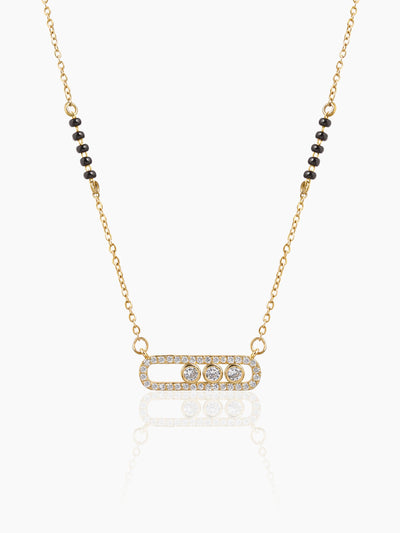 Kaela Geometric Diamond Oval Frame 14K Gold Plated Mangalsutra
