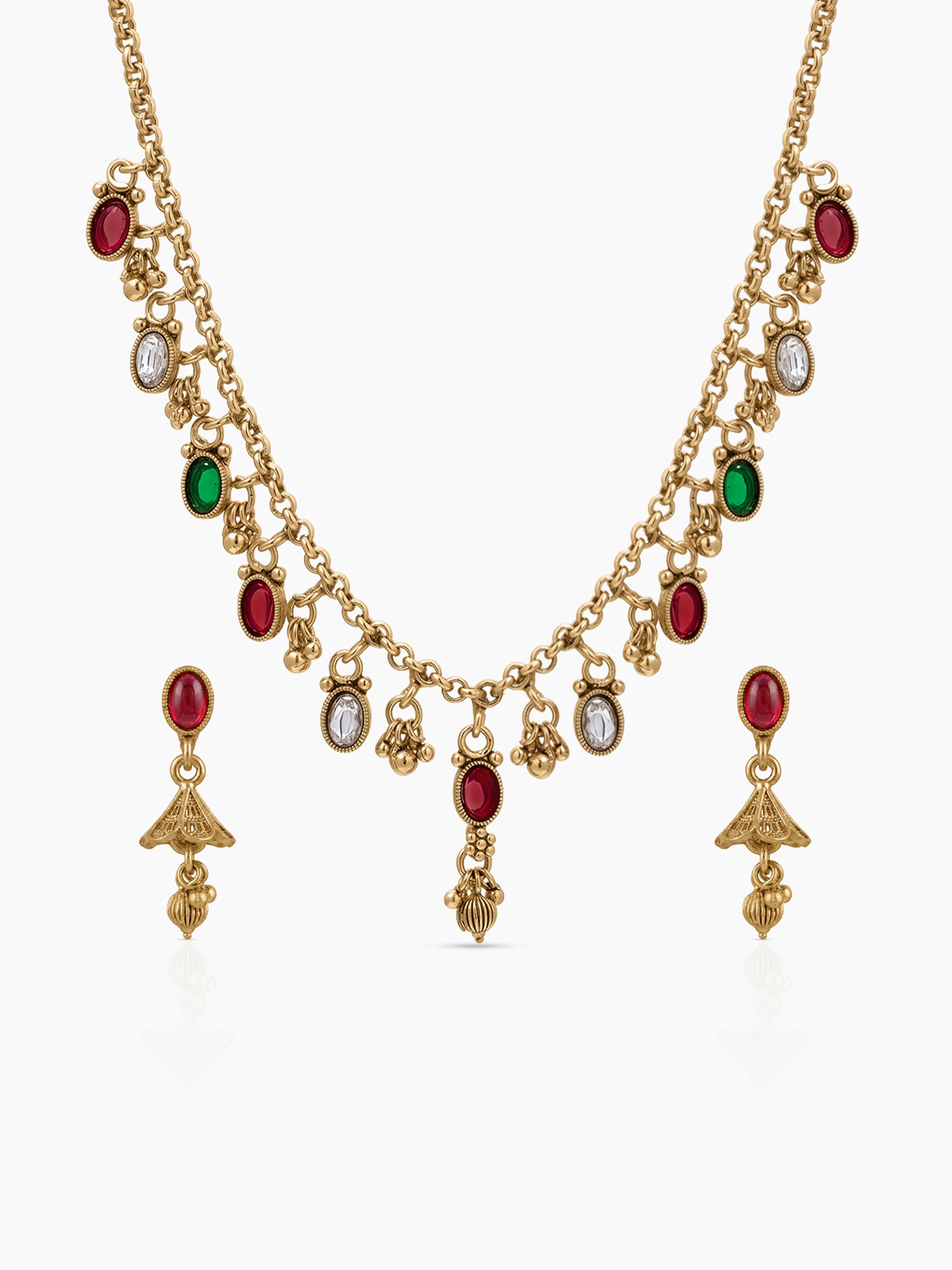 Kalyani Multicolour Diamond Bead Charm Gold Women's Jewelry Set Of 2 - Necklace & Earrings