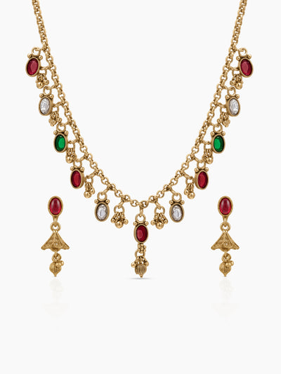 Kalyani Multicolour Diamond Bead Charm Gold Women's Jewelry Set Of 2 - Necklace & Earrings