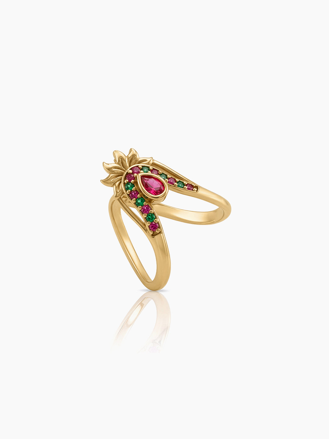 Kanak Crown Pink Green Multi Stone Diamond Gold Women's Ring