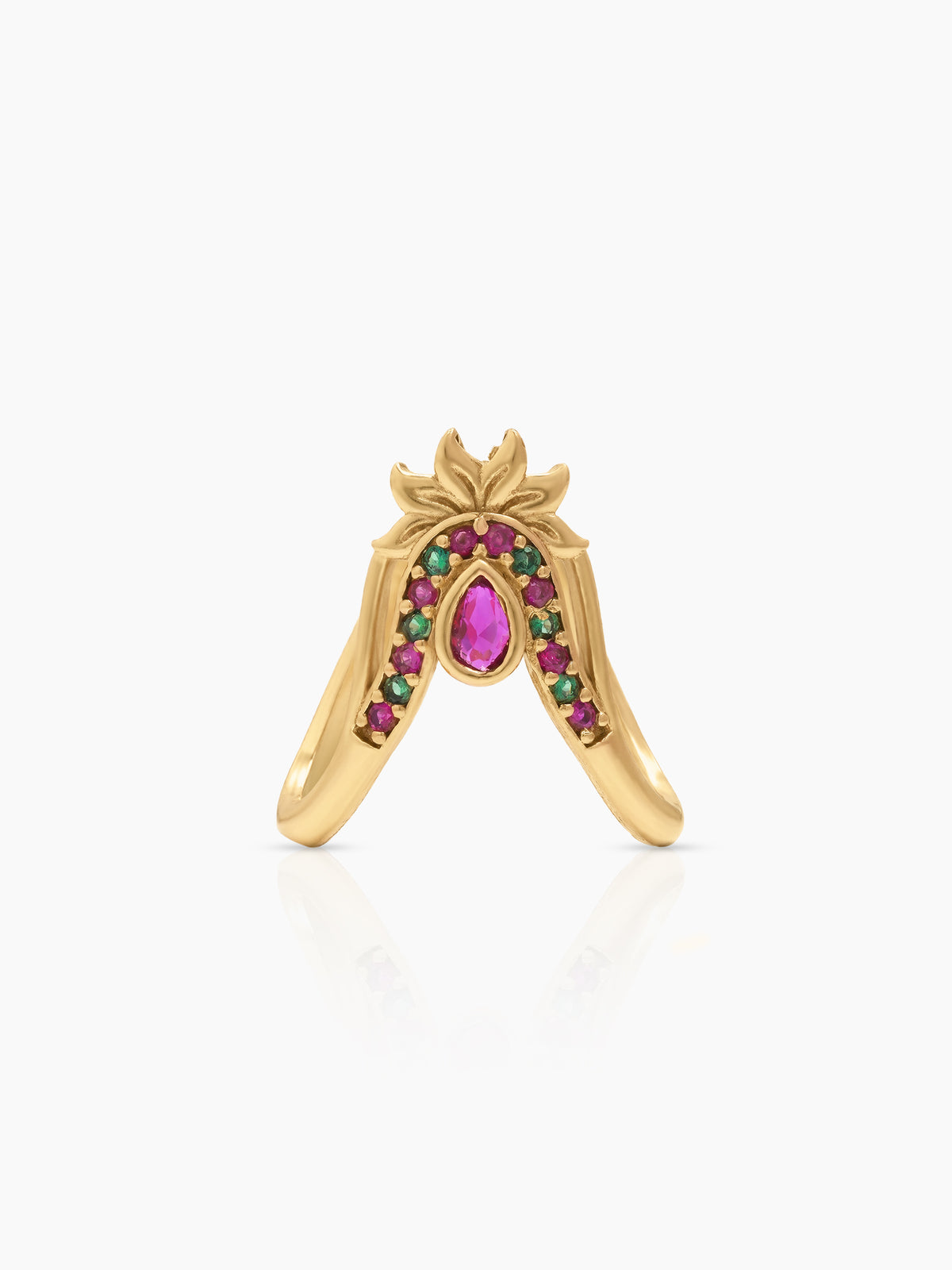 Kanak Crown Pink Green Multi Stone Diamond Gold Women's Ring