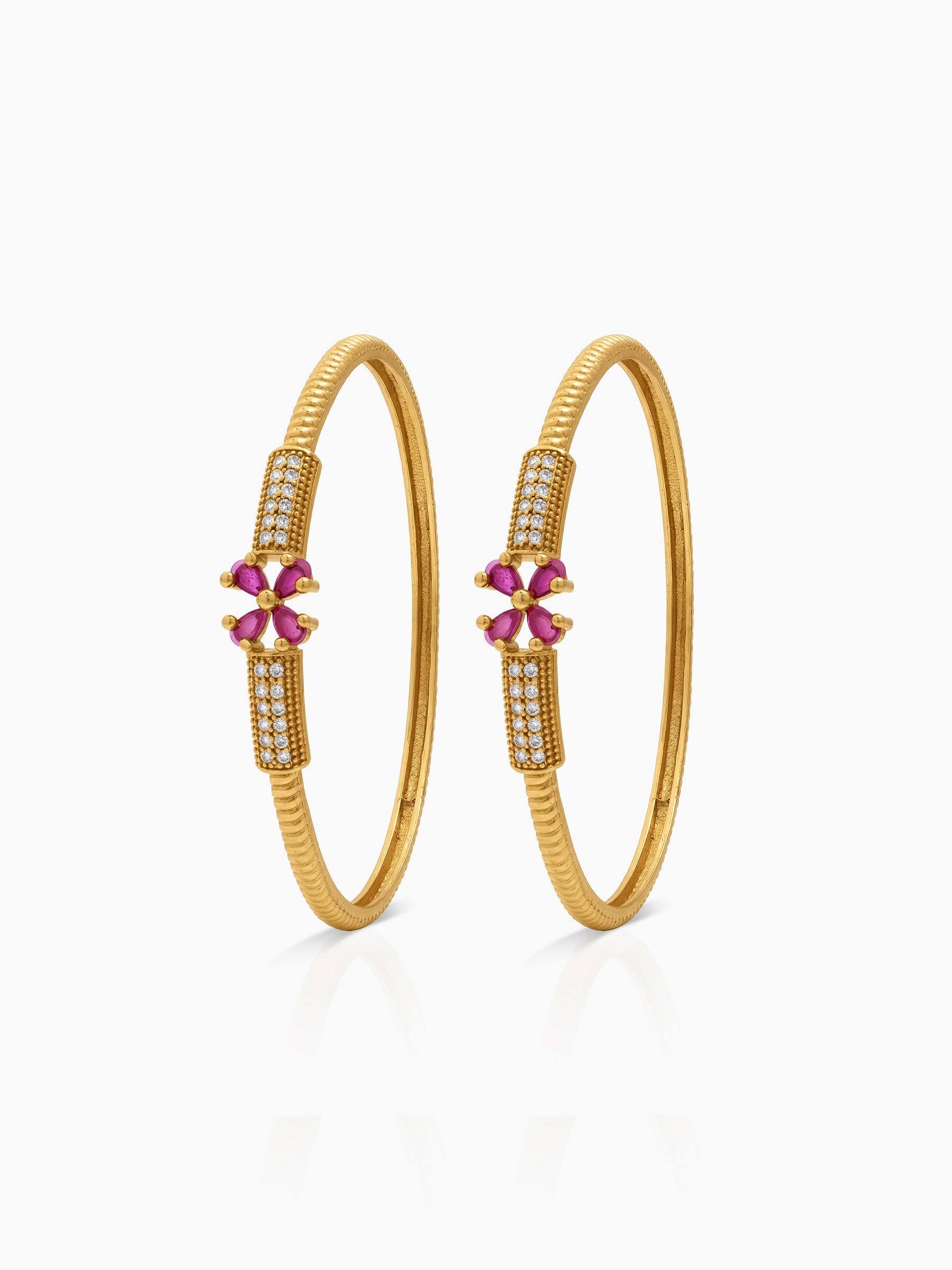 Kanika Pink Floral Diamond Gold Set Of 2 Women's 2/4, 2/6, 2/8 Bangles