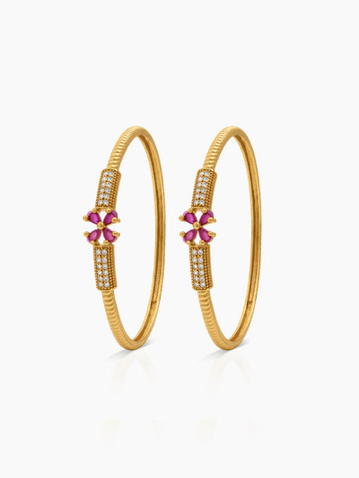 Kanika Pink Floral Diamond Gold Set Of 2 Women's 2/4, 2/6, 2/8 Bangles