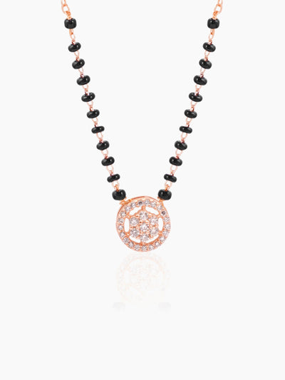 Kisna Circular Diamond Charm Rosegold Plated Mangalsutra