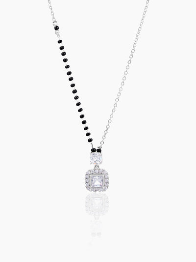 Kissha Square Cut Diamond Solitaire Silver Pendant Mangalsutra