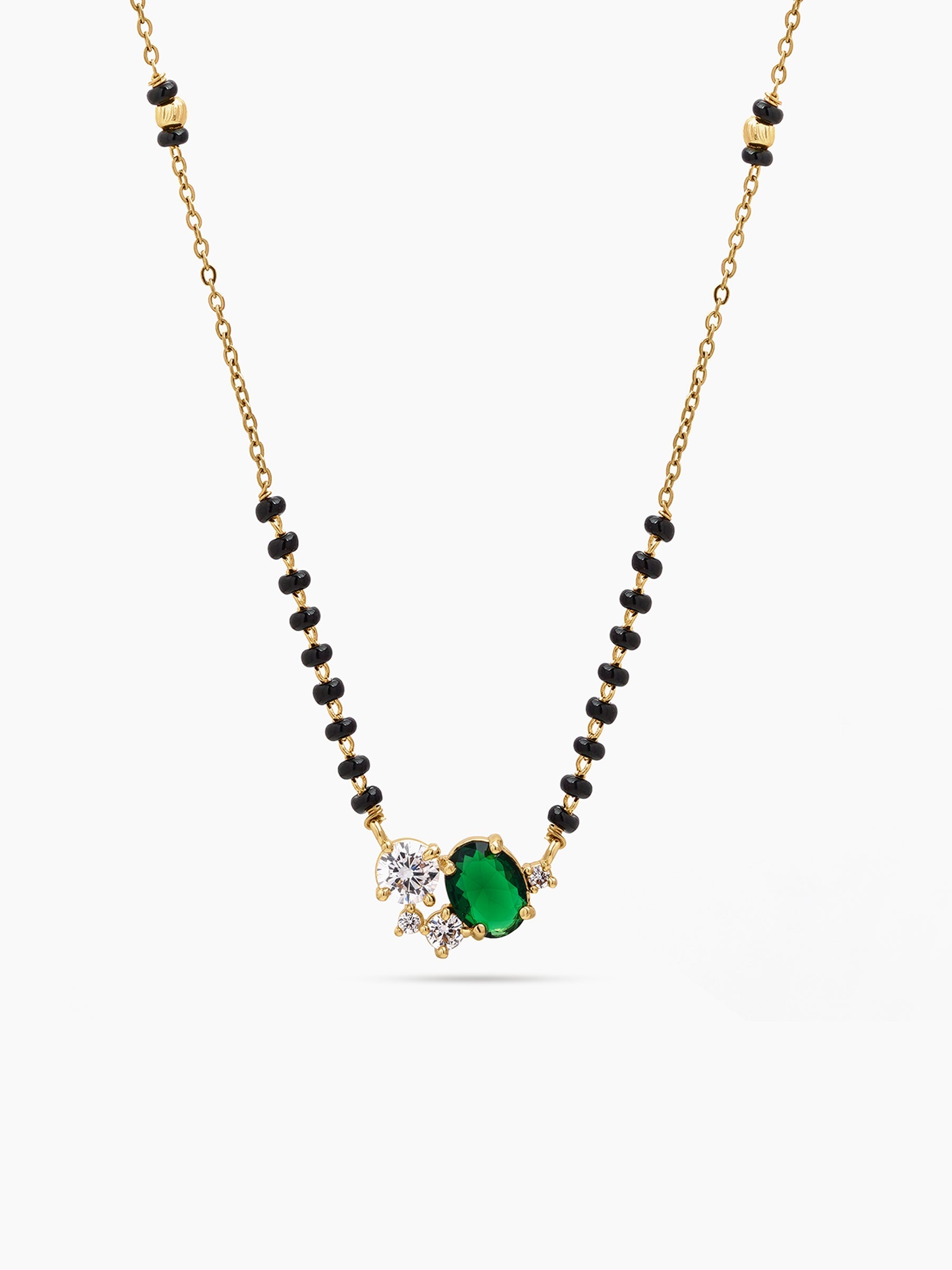 Krisha Green Emerald Stone Diamond 18K Gold Plated Women's Chain Pendant Mangalsutra Necklace
