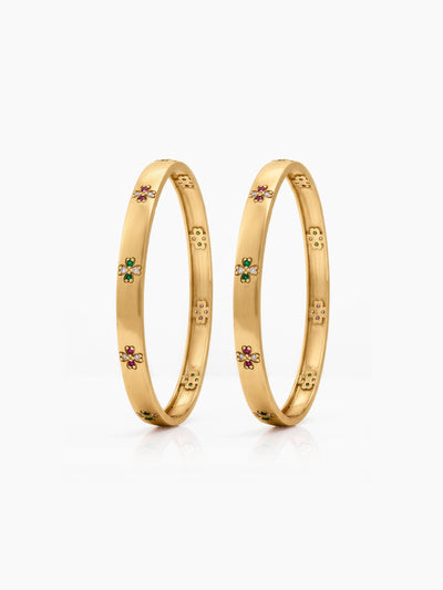 Kritika Pink - Green Floral Gold Set Of 2 Women's 2/4, 2/6, 2/8 Bangles 
