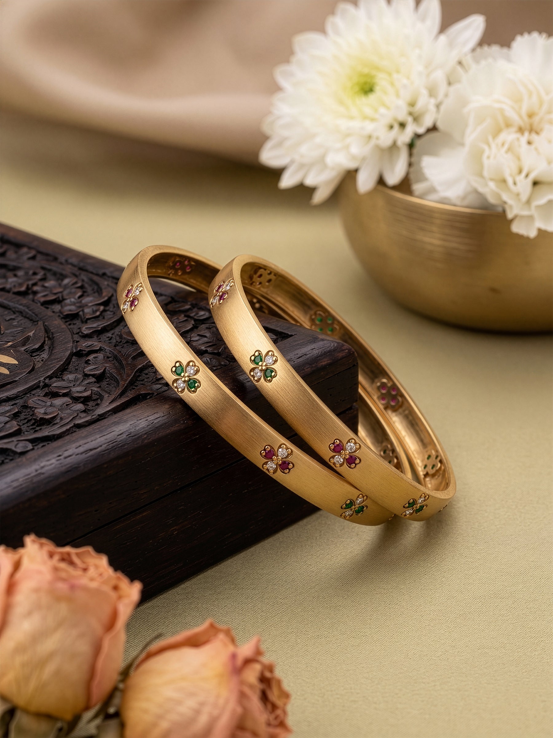 Kritika Pink - Green Floral Gold Set Of 2 Women's 2/4, 2/6, 2/8 Bangles 